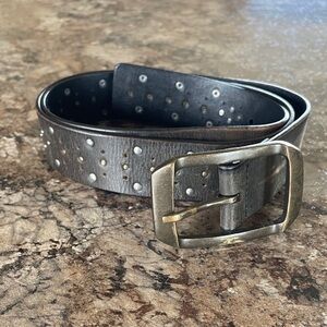 Pistil Metal Studded Leather Belt with Antique Brass Buckle L Boho Western